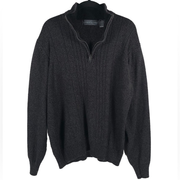 OSCAR DE LA RENTA 1/4 Zip Rib Mock Neck Hem Cuffs Pullover Sweater Size XL - Picture 1 of 8